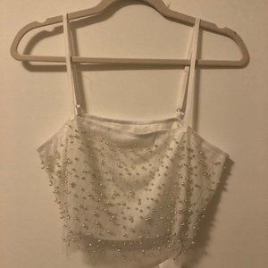 White Beaded Spaghetti Strap Crop Top